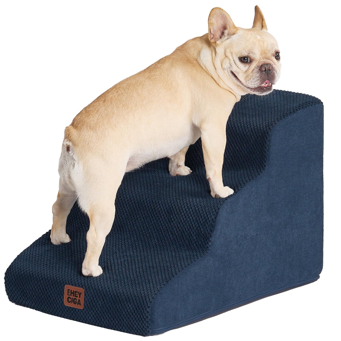 EHEYCIGA Curved Dog Stairs Ramp for High Beds 19.7" H, 4-Step Dog Steps for Small Dogs and Cats, Pet Stairs for High Bed Climbing, Non-Slip Balanced Pet Step Indoor, Grey
