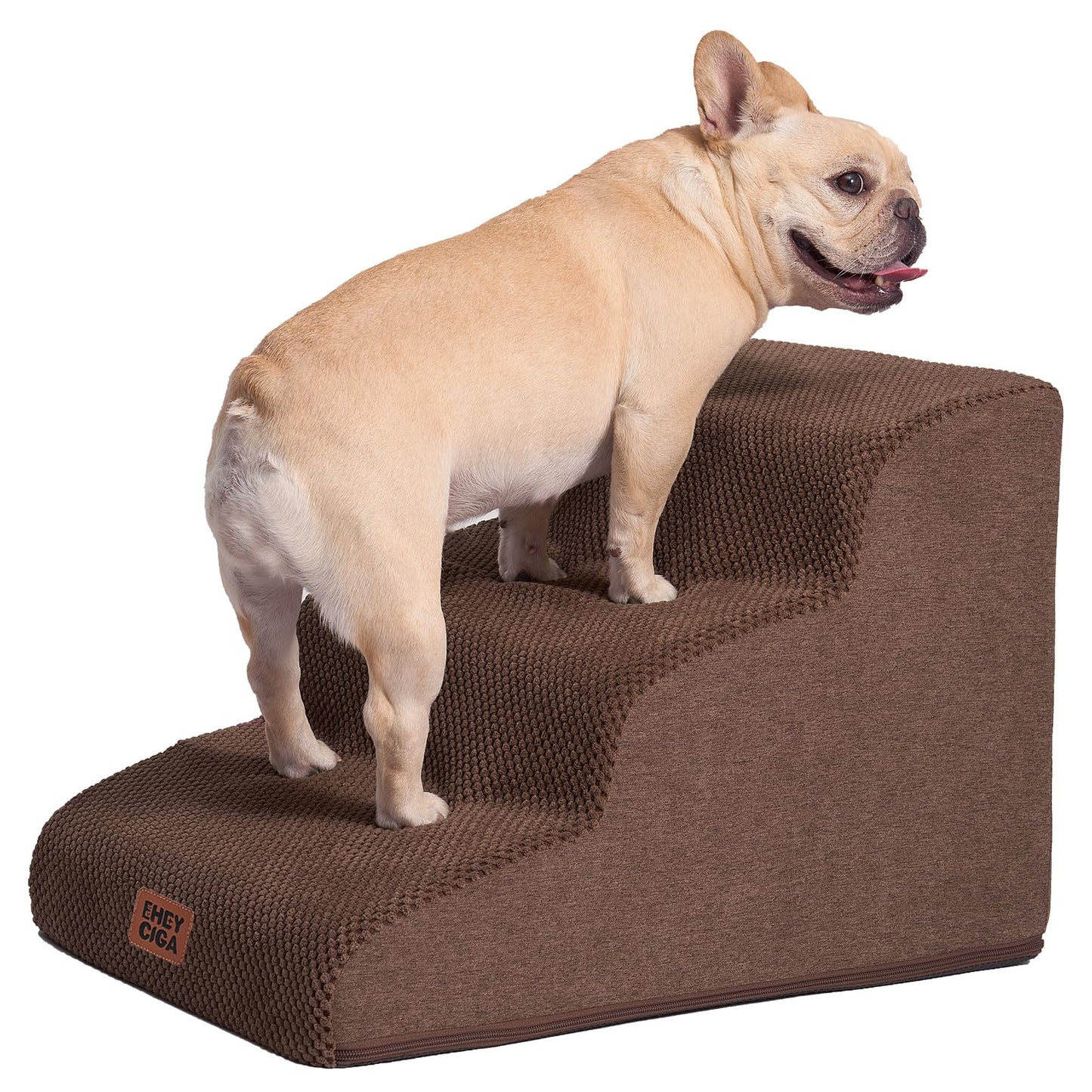 EHEYCIGA Curved Dog Stairs Ramp for High Beds 19.7" H, 4-Step Dog Steps for Small Dogs and Cats, Pet Stairs for High Bed Climbing, Non-Slip Balanced Pet Step Indoor, Grey