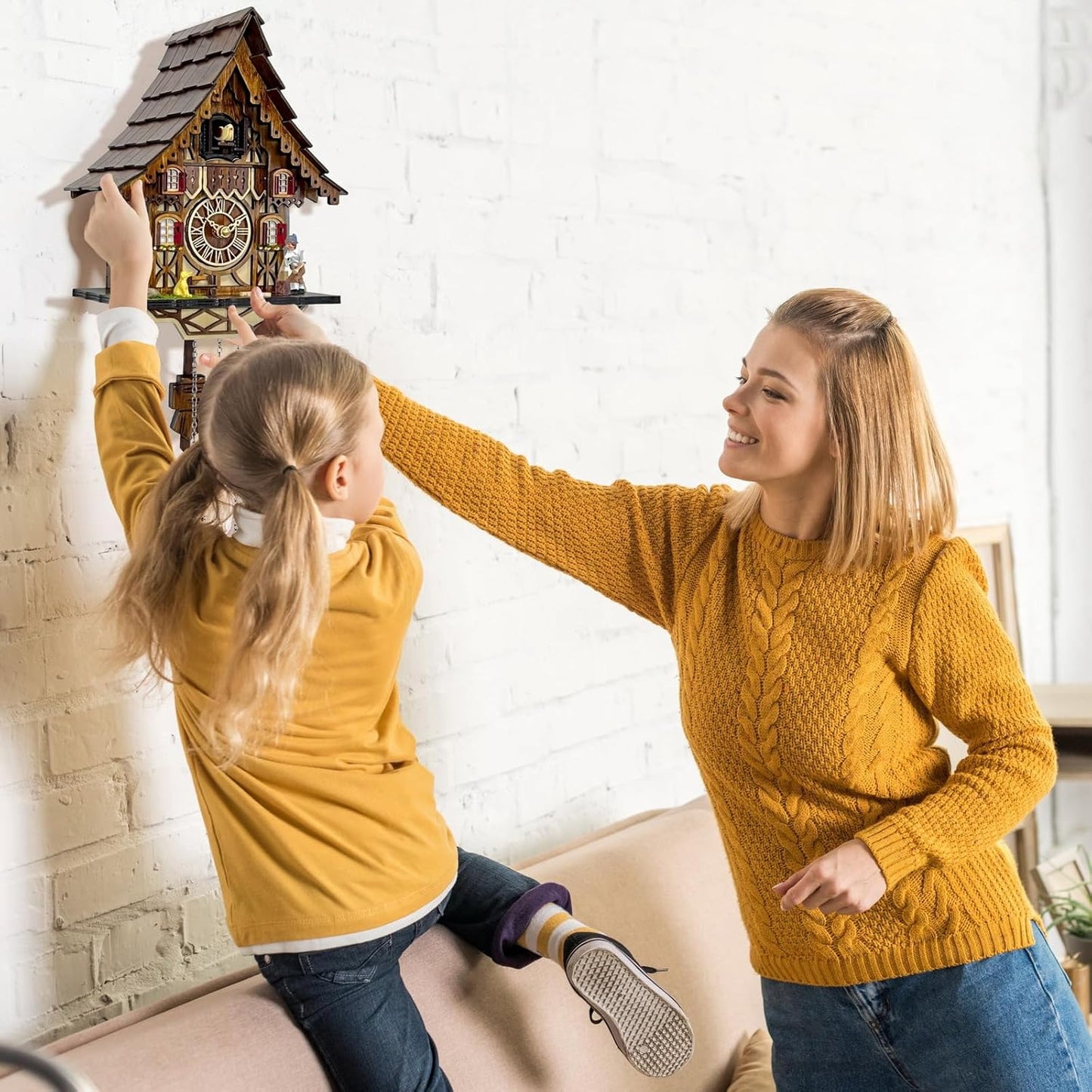 Cuckoo Clock for Wall Art: 12 Melodies, Volume Control, Night Mode, Germany Style Black Forest Retro Traditional Handcrafted Wooden House Home Decor, Gifts for Family (8.75 X 23inch)