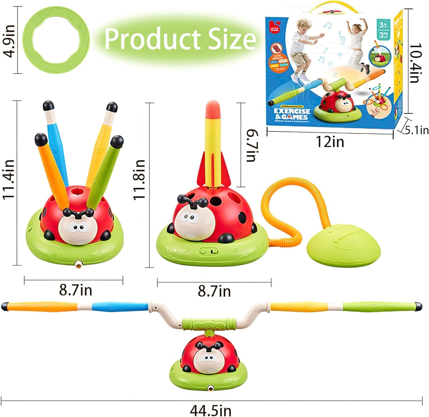 Powza 3 in 1 Musical Jump, Toss Ring Game and Stomping Launch Rocket Launcher for Kids Outdoor Toys with Remote Control, Indoor Outside Toy for Kids Ages 4-8 Toys for Ages 5-7 8-13 Birthday Gifts