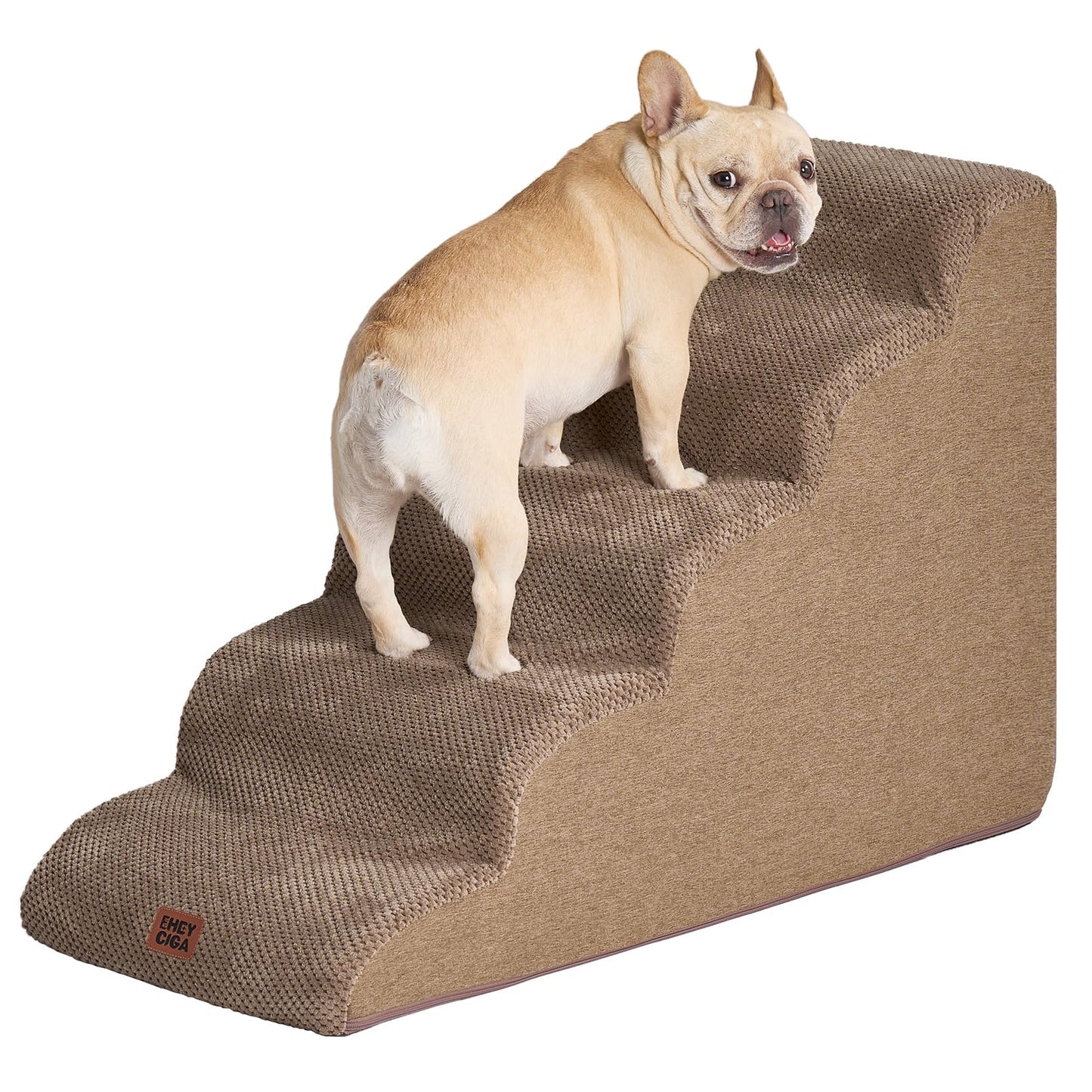 EHEYCIGA Curved Dog Stairs Ramp for High Beds 19.7" H, 4-Step Dog Steps for Small Dogs and Cats, Pet Stairs for High Bed Climbing, Non-Slip Balanced Pet Step Indoor, Grey