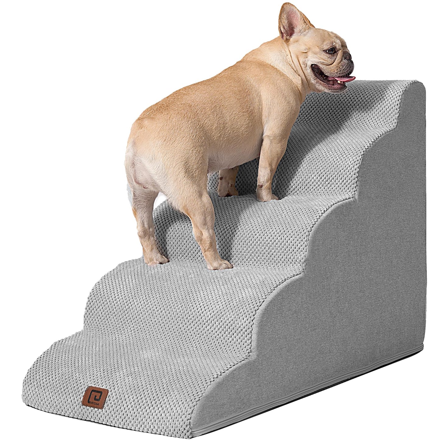 EHEYCIGA Curved Dog Stairs Ramp for High Beds 19.7" H, 4-Step Dog Steps for Small Dogs and Cats, Pet Stairs for High Bed Climbing, Non-Slip Balanced Pet Step Indoor, Grey