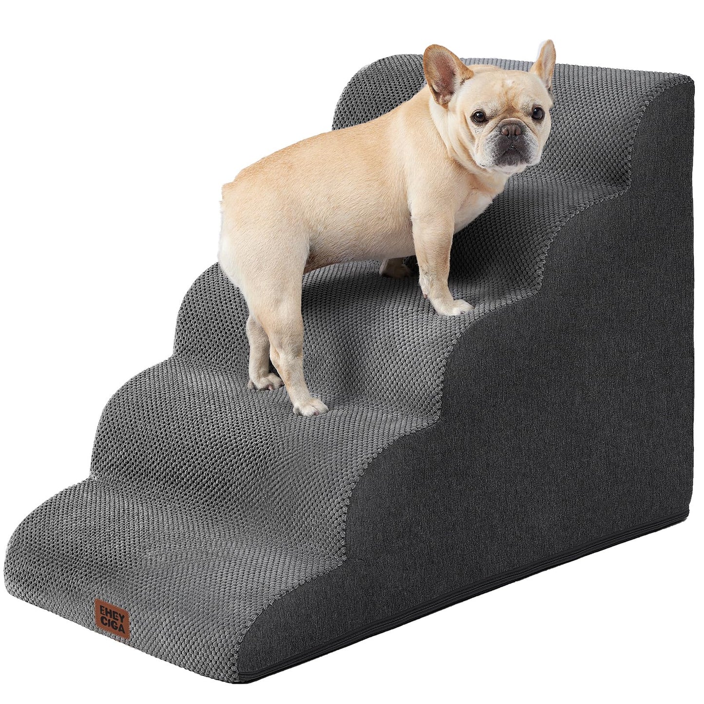 EHEYCIGA Curved Dog Stairs Ramp for High Beds 19.7" H, 4-Step Dog Steps for Small Dogs and Cats, Pet Stairs for High Bed Climbing, Non-Slip Balanced Pet Step Indoor, Grey