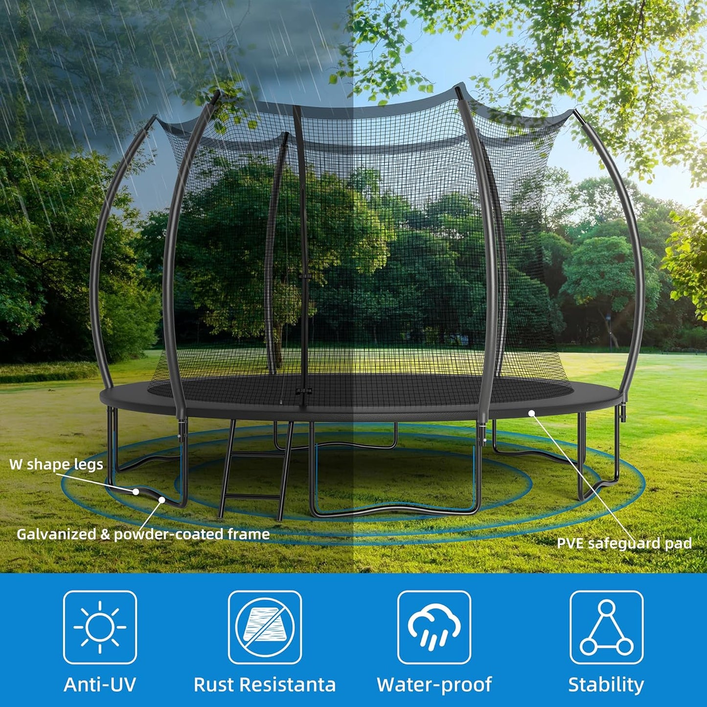 Trampoline 12FT 14FT Trampoline Enclosure Net Outdoor Jump Trampoline for Kids and Adults Round Trampoline ASTM Approved