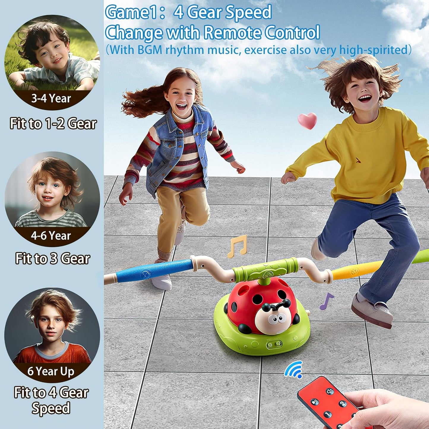 Powza 3 in 1 Musical Jump, Toss Ring Game and Stomping Launch Rocket Launcher for Kids Outdoor Toys with Remote Control, Indoor Outside Toy for Kids Ages 4-8 Toys for Ages 5-7 8-13 Birthday Gifts
