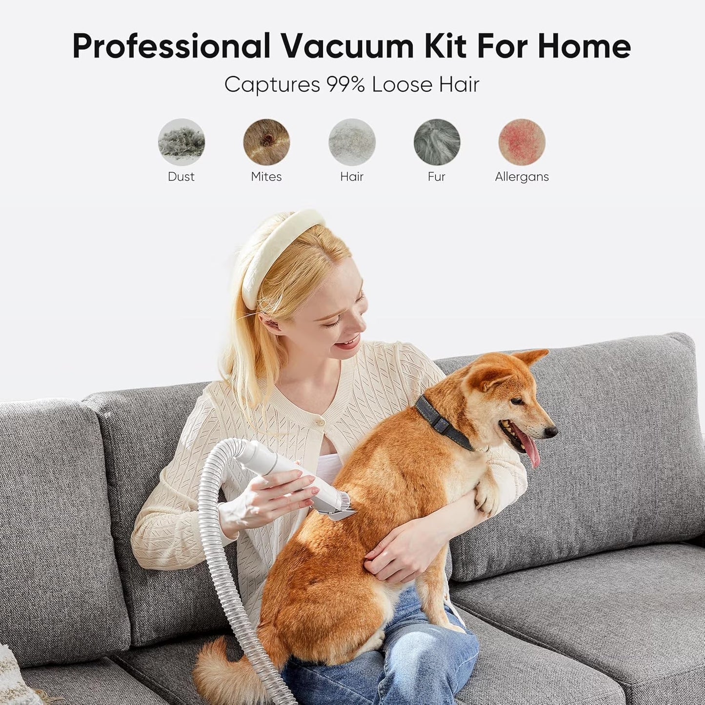 Dog Grooming Vacuum Kit with Cordless Clippers, 2.5L Cup, 3 Suction Modes, and 5 Grooming Tools, Trimmer for Shedding Pet Hair