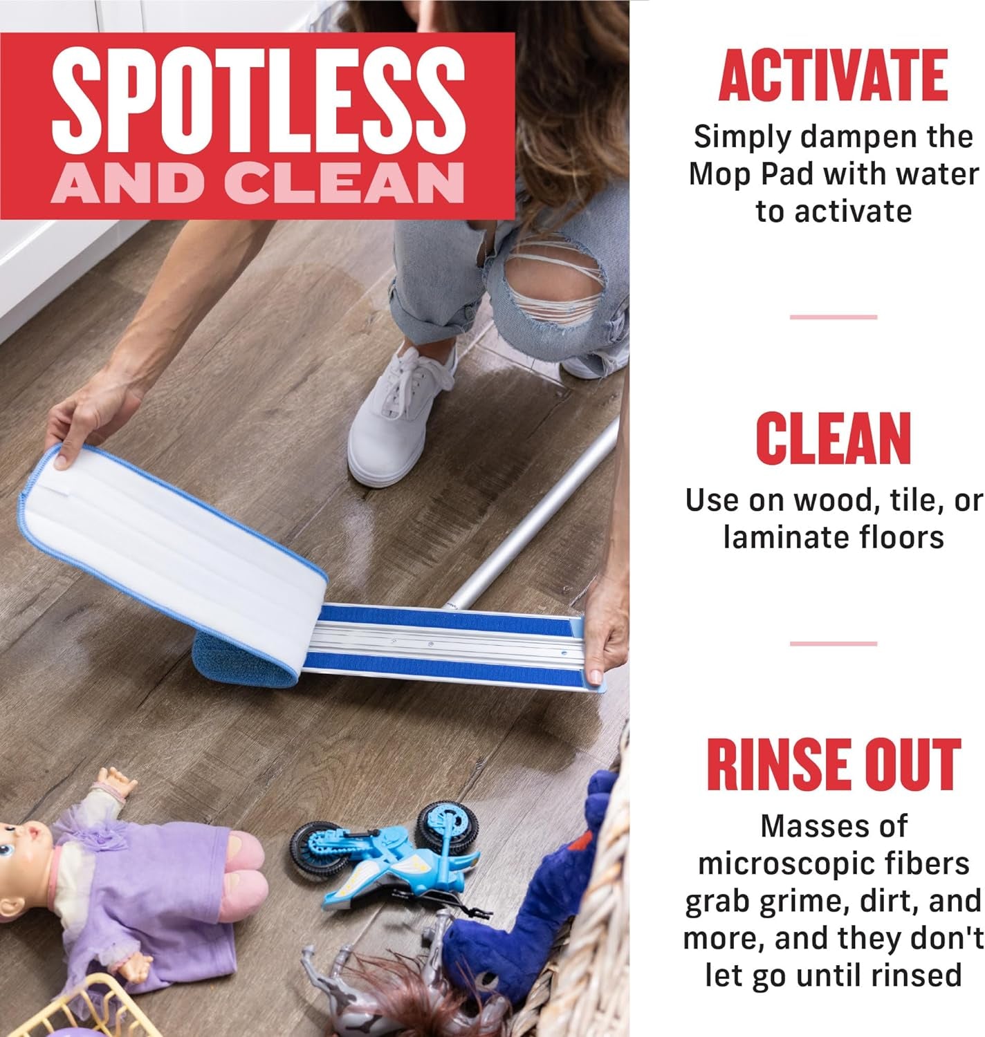 Deep Clean Mop, Microfiber Mop, Perfect Floor Cleaner for Hardwood, Laminate, Tile and Stone Flooring, Washable and Reusable, 100 Wash Promise,Blue / Silver