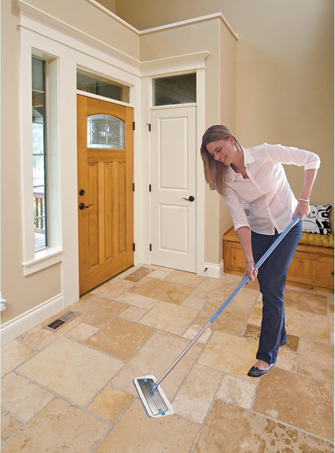Deep Clean Mop, Microfiber Mop, Perfect Floor Cleaner for Hardwood, Laminate, Tile and Stone Flooring, Washable and Reusable, 100 Wash Promise,Blue / Silver