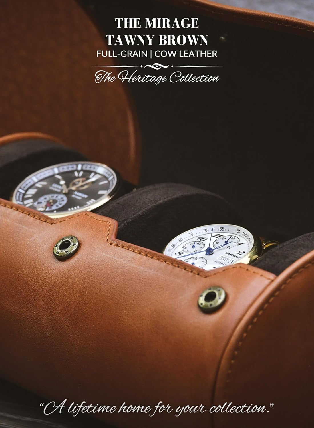 Watch Travel Case for Men 2 Slot – Watch Roll – Brown Full Grain Cow Leather