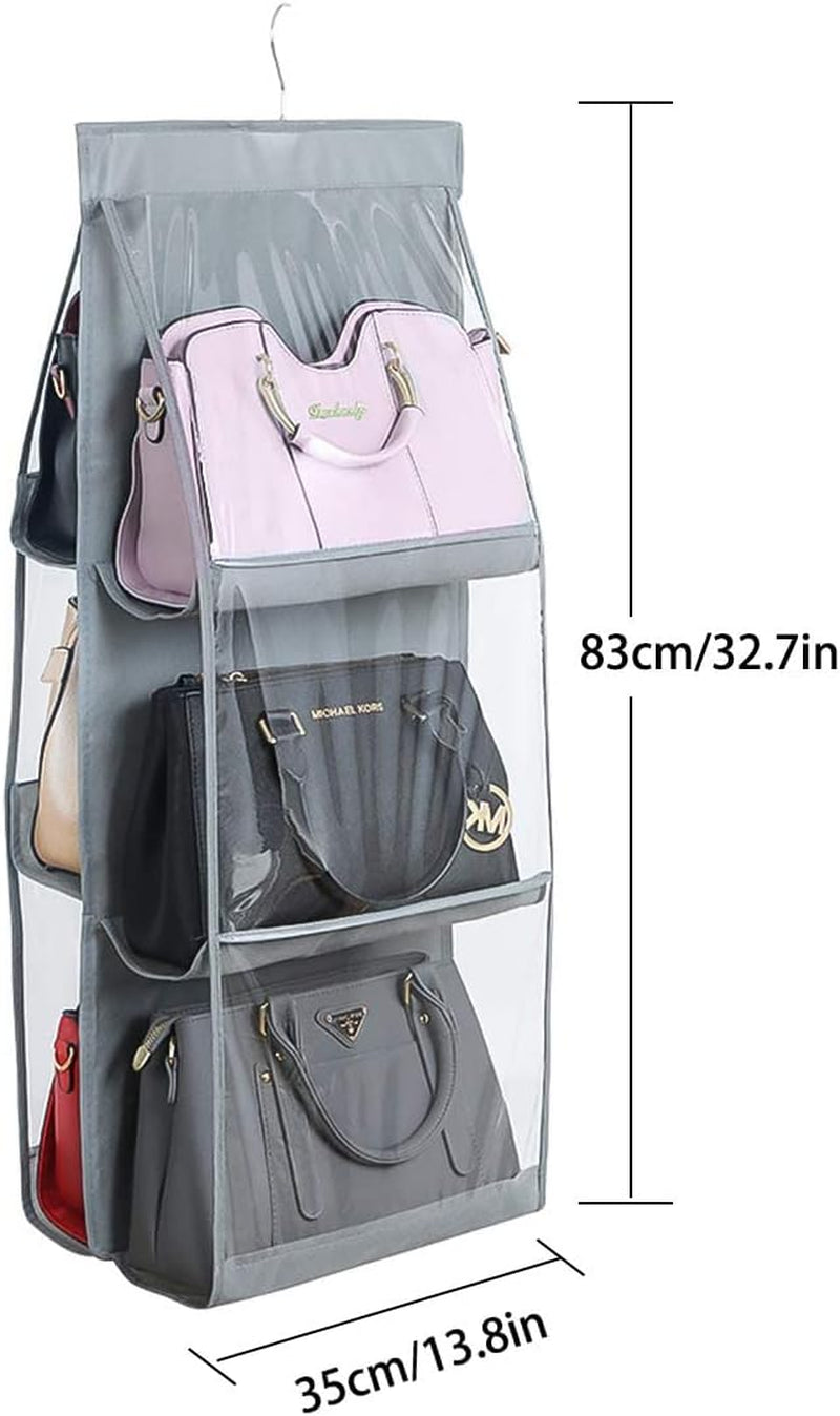 Hanging Purse Handbag Organizer, Clear Dust Cover Space Saver Storage Holder Bag, 6 Pockets Wardrobe Closet Handbags Storage(Gray)