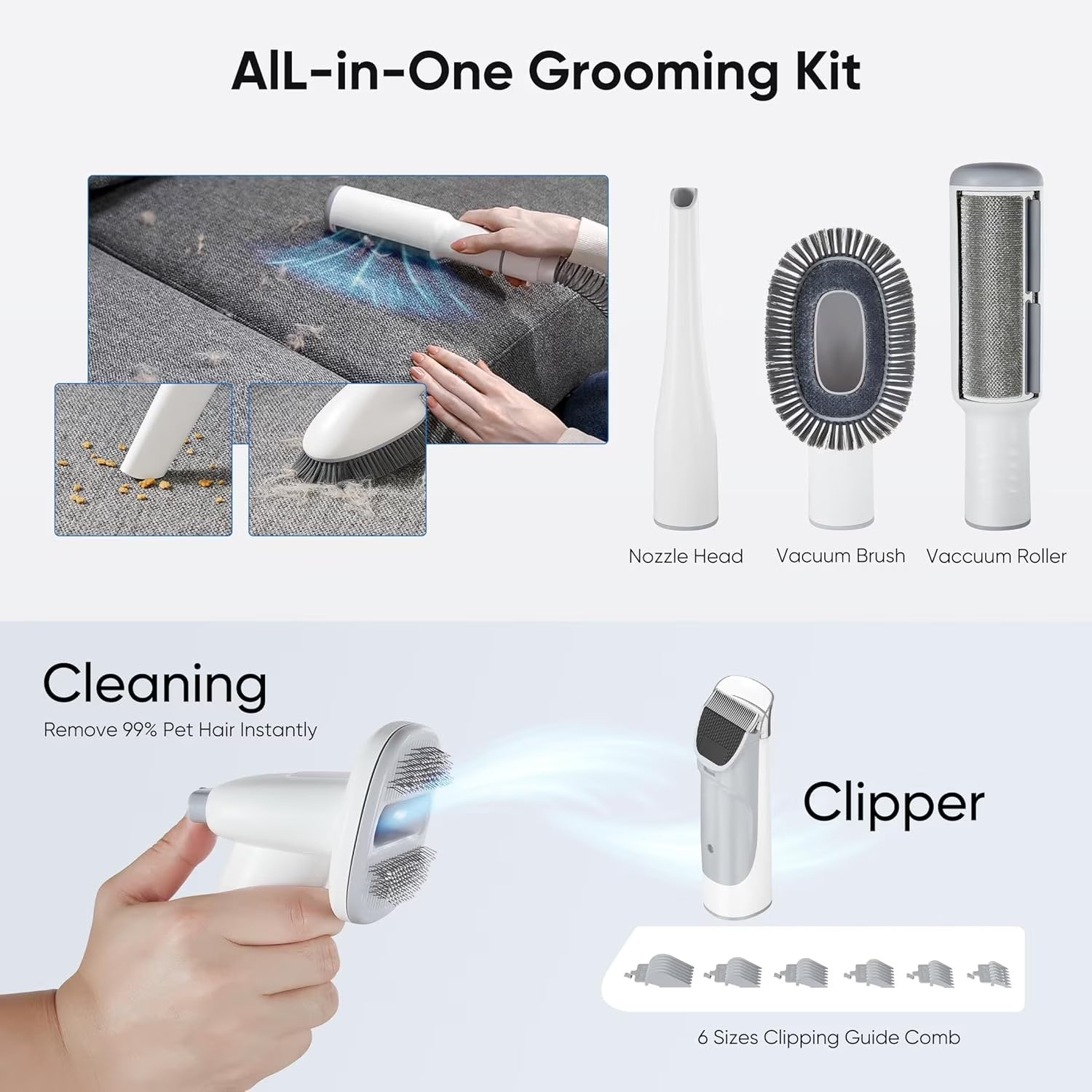 Dog Grooming Vacuum Kit with Cordless Clippers, 2.5L Cup, 3 Suction Modes, and 5 Grooming Tools, Trimmer for Shedding Pet Hair