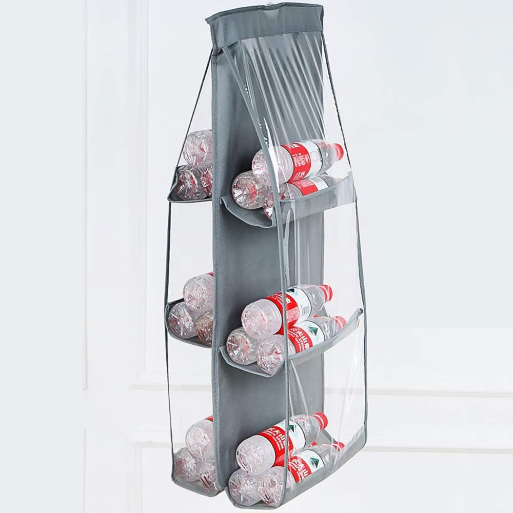 Hanging Purse Handbag Organizer, Clear Dust Cover Space Saver Storage Holder Bag, 6 Pockets Wardrobe Closet Handbags Storage(Gray)