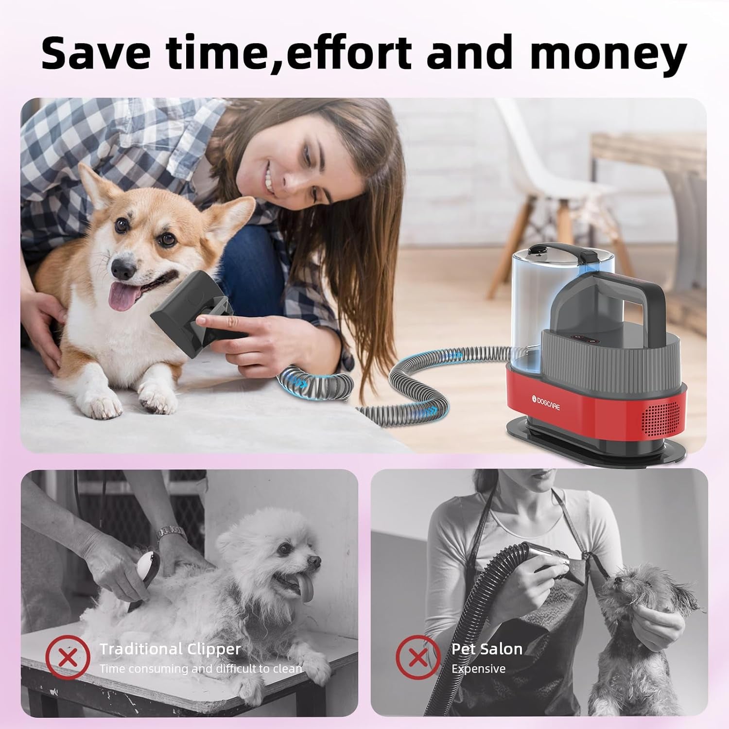 Professional Pet Vacuum Groomer: Dog Grooming Kits with Vacuum, Vacuum Pet Groomer Kit, Dog Hair Clipper Vacuum Groomer, Fur Vacuum Brush Groomer…