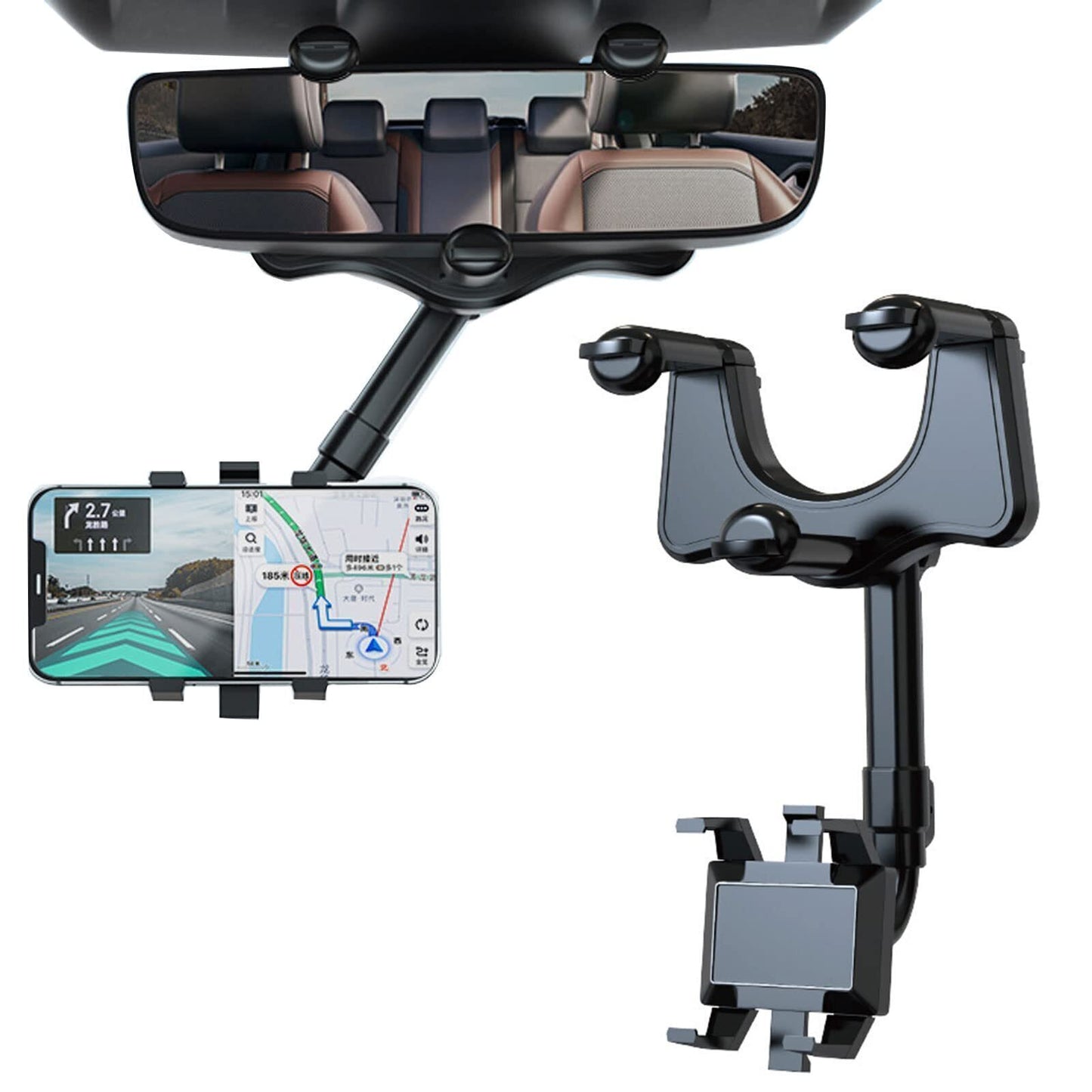 360° Car Phone Holder Rotatable and Retractable Rearview Mirror Mount Universal