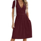 NILOUFO Women's Summer Casual Dress Short Sleeve Wrap V Neck Midi Dresses with Pockets