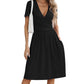 NILOUFO Women's Summer Casual Dress Short Sleeve Wrap V Neck Midi Dresses with Pockets