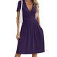 NILOUFO Women's Summer Casual Dress Short Sleeve Wrap V Neck Midi Dresses with Pockets
