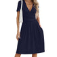 NILOUFO Women's Summer Casual Dress Short Sleeve Wrap V Neck Midi Dresses with Pockets