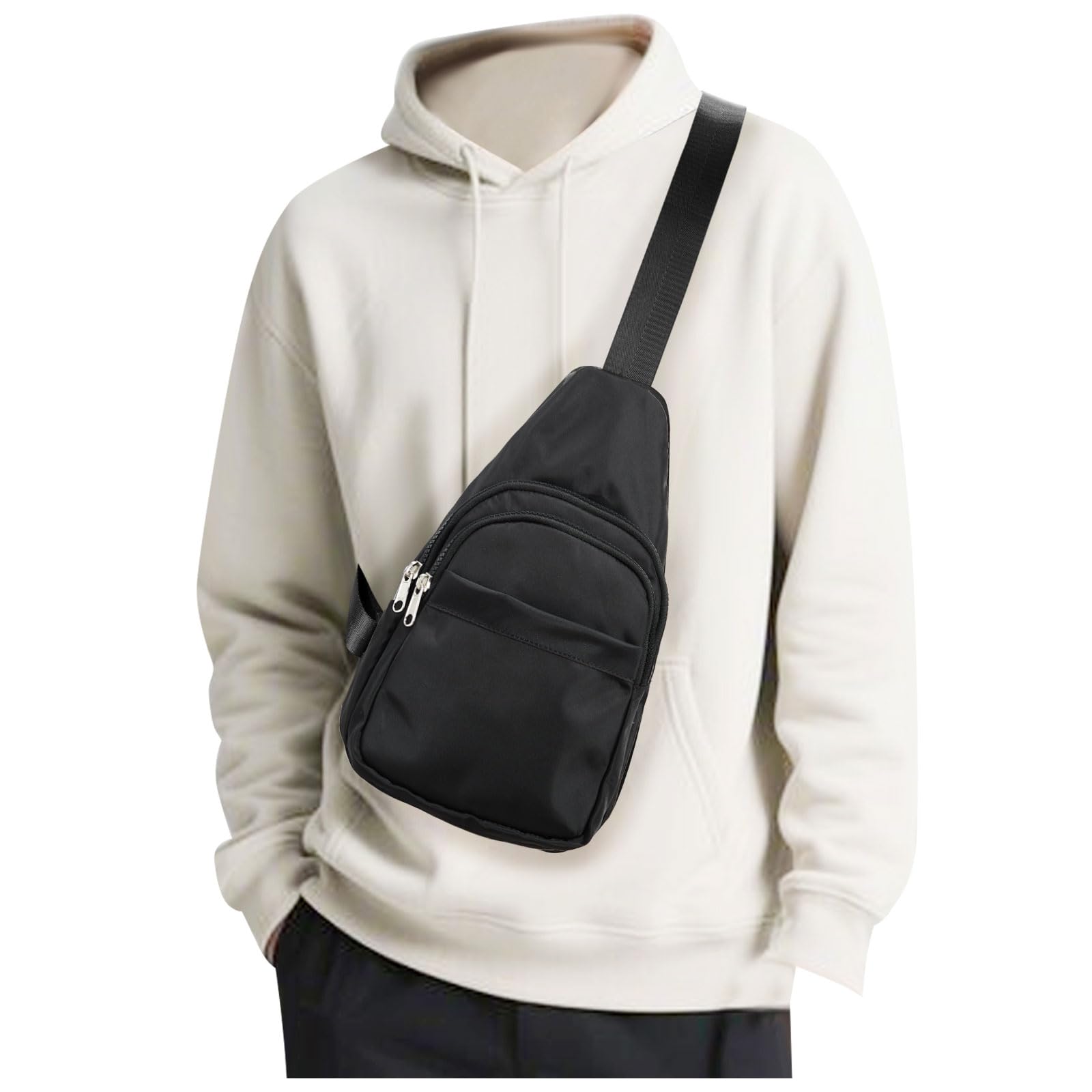 SEAFEW Small Black Sling Crossbody Backpack Shoulder Bag for Men Women, Lightweight One Strap Back Pack Sling Bag Backpack for Hiking Walking Biking Travel Cycling USB Charger Port-Nylon