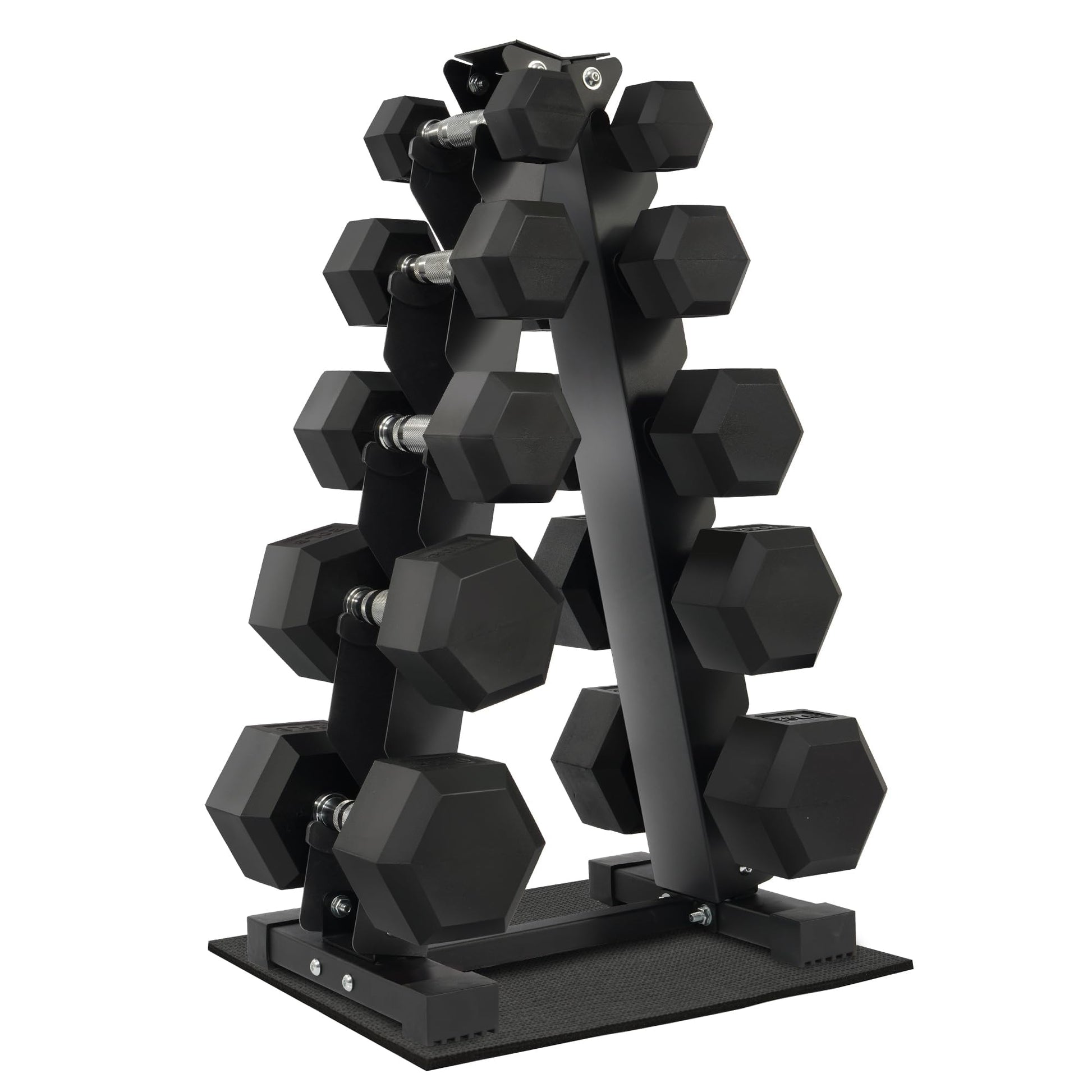 Rubber Coated Hex Dumbbell Weight Set and Storage Rack, 100LB Set or 150LB Set, 5-20 lbs Pairs or 5-25 lbs Pairs