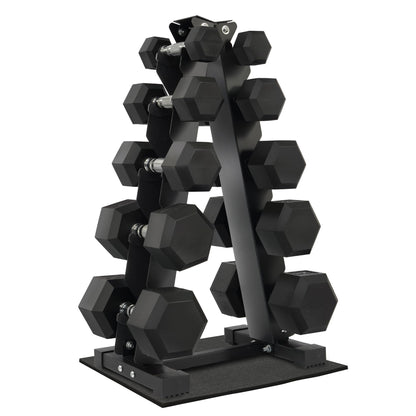 Rubber Coated Hex Dumbbell Weight Set and Storage Rack, 100LB Set or 150LB Set, 5-20 lbs Pairs or 5-25 lbs Pairs