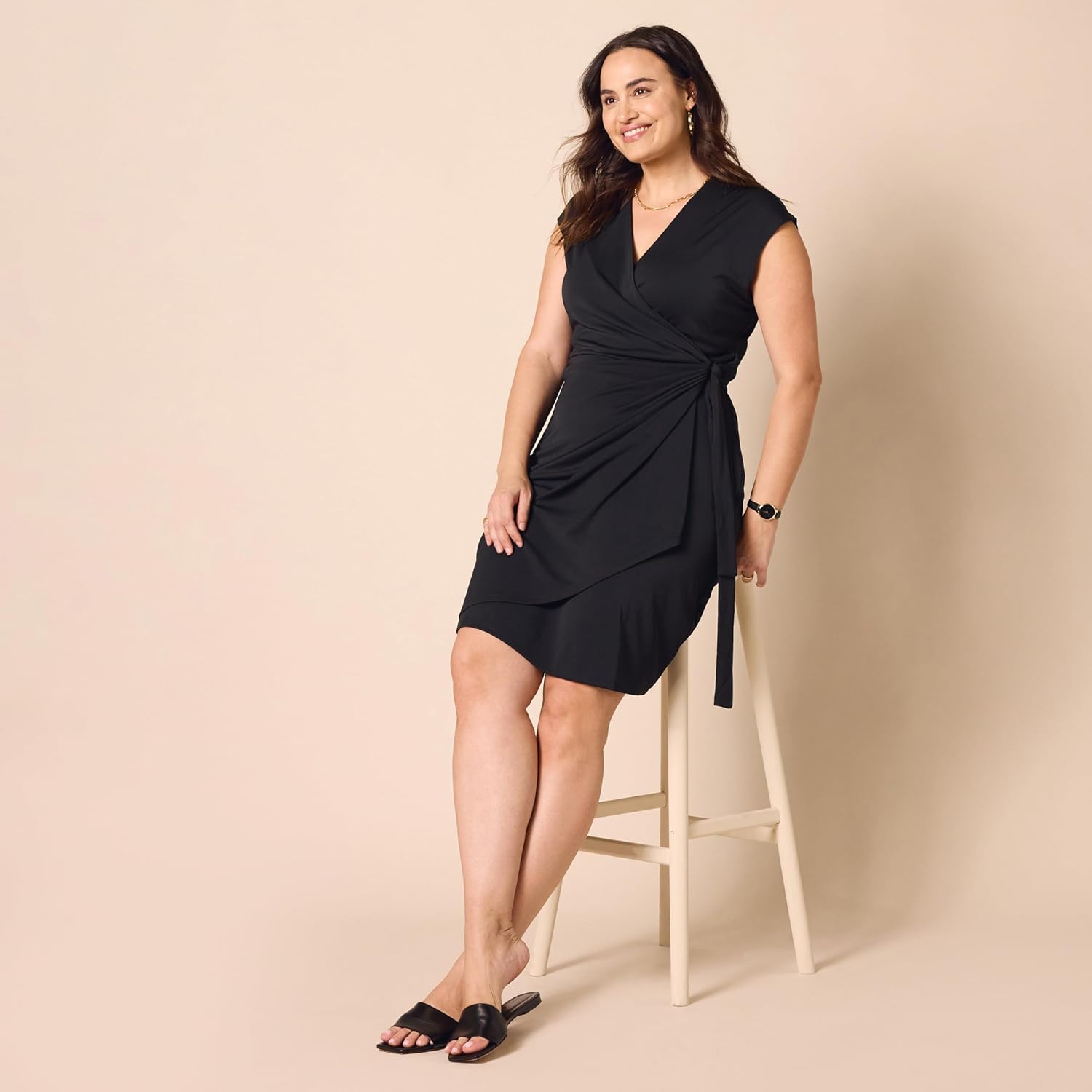 Amazon Essentials Women's Classic Cap Sleeve Wrap Dress (Available in Plus Size)
