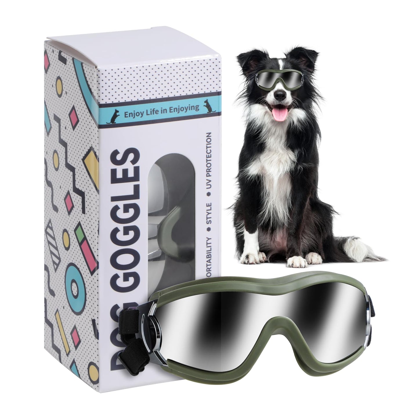 NVTED Dog Sunglasses Dog Goggles, UV Wind Dust Fog Protection Pet Glasses Eye Wear with Adjustable Strap for Medium or Large Size (Laser)