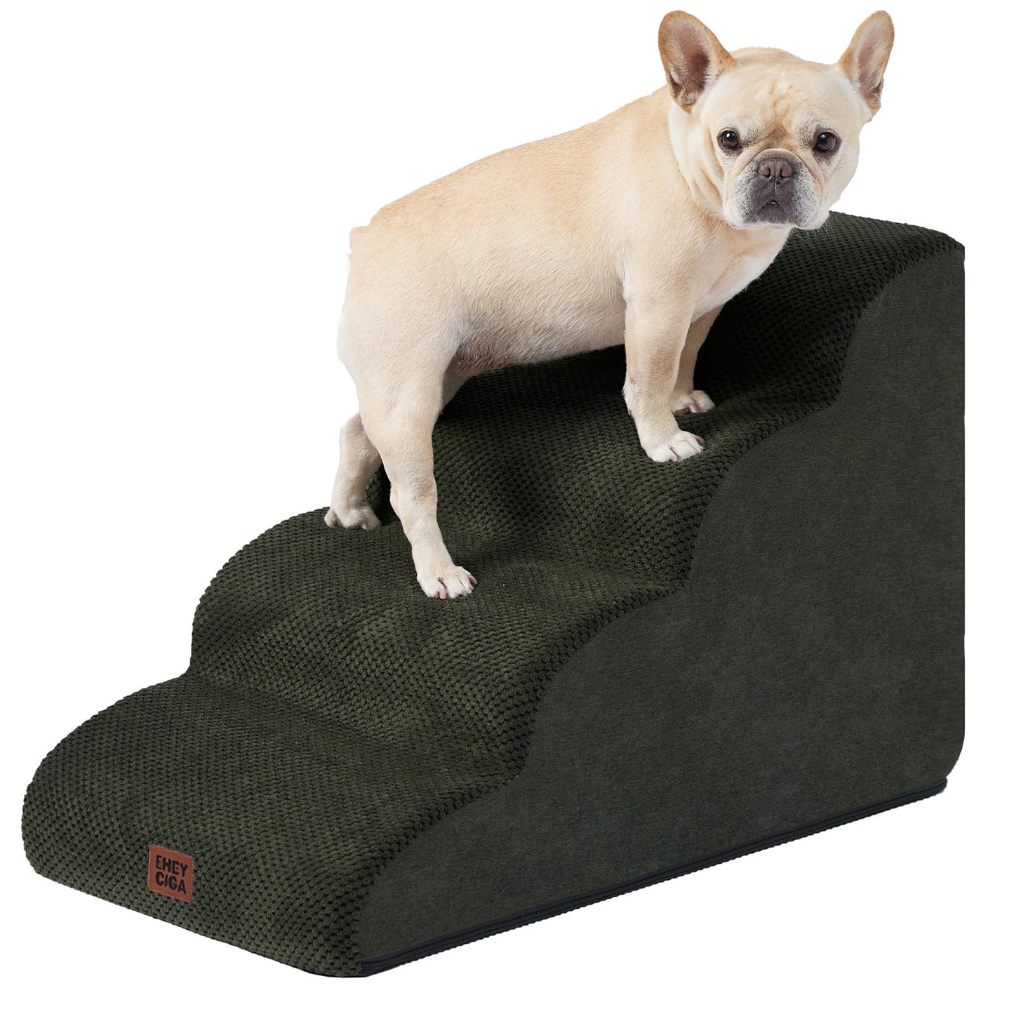 EHEYCIGA Curved Dog Stairs Ramp for High Beds 19.7" H, 4-Step Dog Steps for Small Dogs and Cats, Pet Stairs for High Bed Climbing, Non-Slip Balanced Pet Step Indoor, Grey