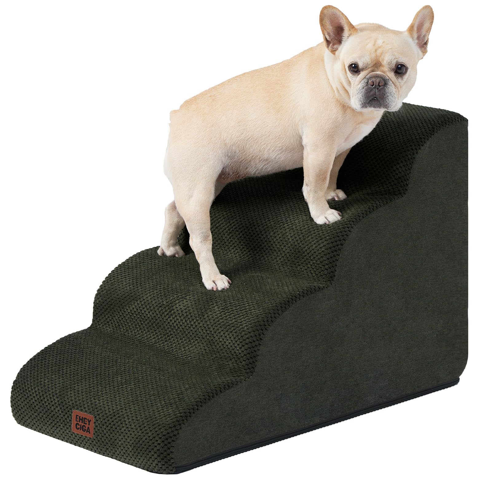 EHEYCIGA Curved Dog Stairs Ramp for High Beds 19.7" H, 4-Step Dog Steps for Small Dogs and Cats, Pet Stairs for High Bed Climbing, Non-Slip Balanced Pet Step Indoor, Grey