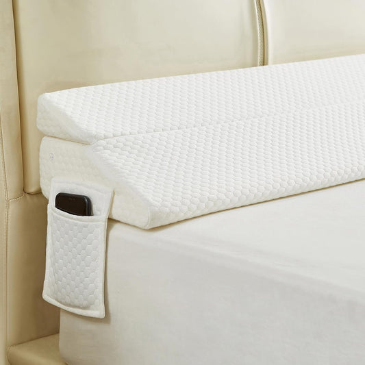 Full Size Bed Wedge Pillow for Headboard – Foldable Mattress Gap Filler (0–8"), Converts to Backrest, Prevents Pillow Slipping, Reversible Dual-Side Pockets, Washable Cover, White (54"x10"x6")