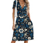 NILOUFO Women's Summer Casual Dress Short Sleeve Wrap V Neck Midi Dresses with Pockets