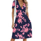 NILOUFO Women's Summer Casual Dress Short Sleeve Wrap V Neck Midi Dresses with Pockets