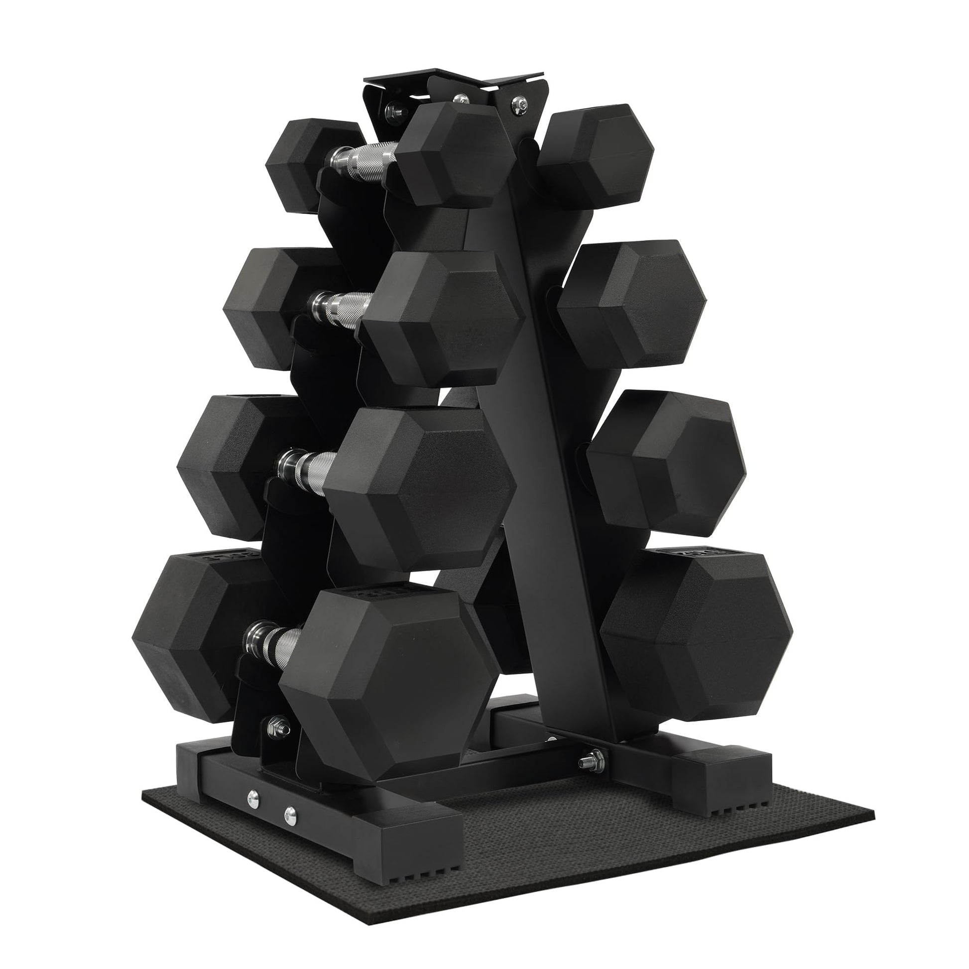 Rubber Coated Hex Dumbbell Weight Set and Storage Rack, 100LB Set or 150LB Set, 5-20 lbs Pairs or 5-25 lbs Pairs