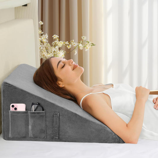 Wedge Pillow for Sleeping, 12" Bed Wedge Pillow for After Surgery, Triangle Pillow Wedge for Heartburn, Acid Reflux, GERD, Back Pain Relief, Neck Pain, Soft & Cooling Memory Foam Top