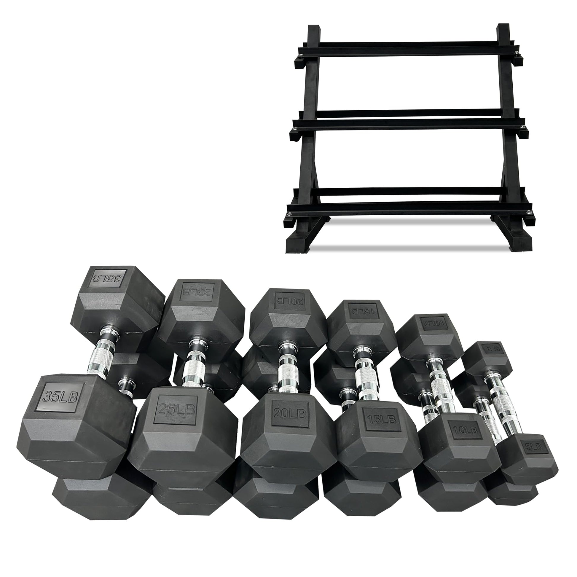 Rubber Hex Dumbbells Set with Rack- Free Weights Dumbbells Set for Home Gym & Fitness - Heavy Duty 100/350/450/550 LB Strength Training Equipment Dumb Bell