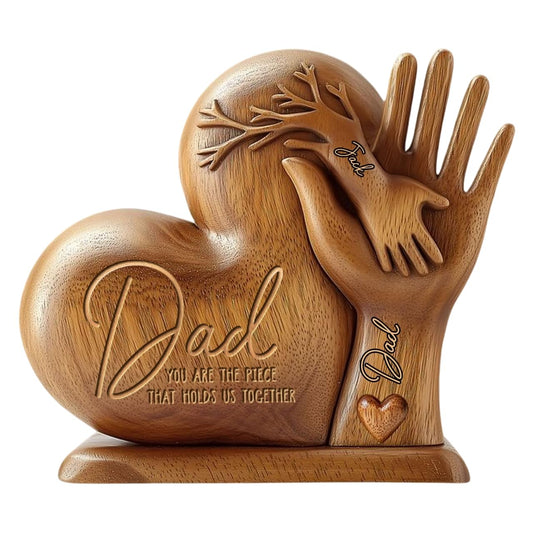 Dad You Are The Piece That Holds Us Together - Personalized Acrylic Plaque, Father's Day Gift Wooden Texture Effect Heart Shaped Father’s Day Sign Table Decor Personalized Fathers Day Plaque Gifts
