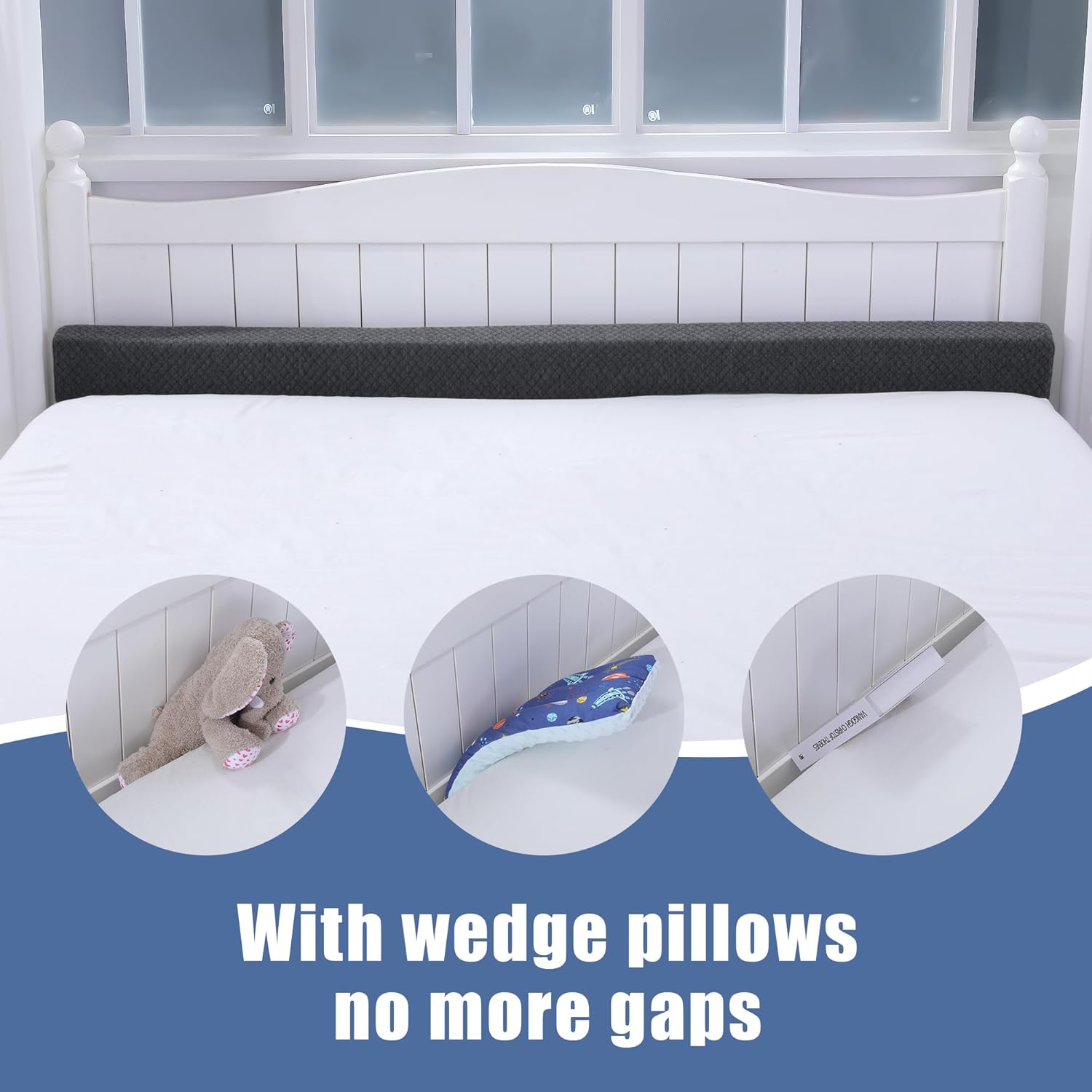 BALAPET Flodable Pillow for Headboard Gap,Bed Gap Filler Queen Size,Adjustable Bed Wedge Pillow for Headboard,Rectangular Bed Gap Filler,Foam Mattress Gap Filler(Gray,King)