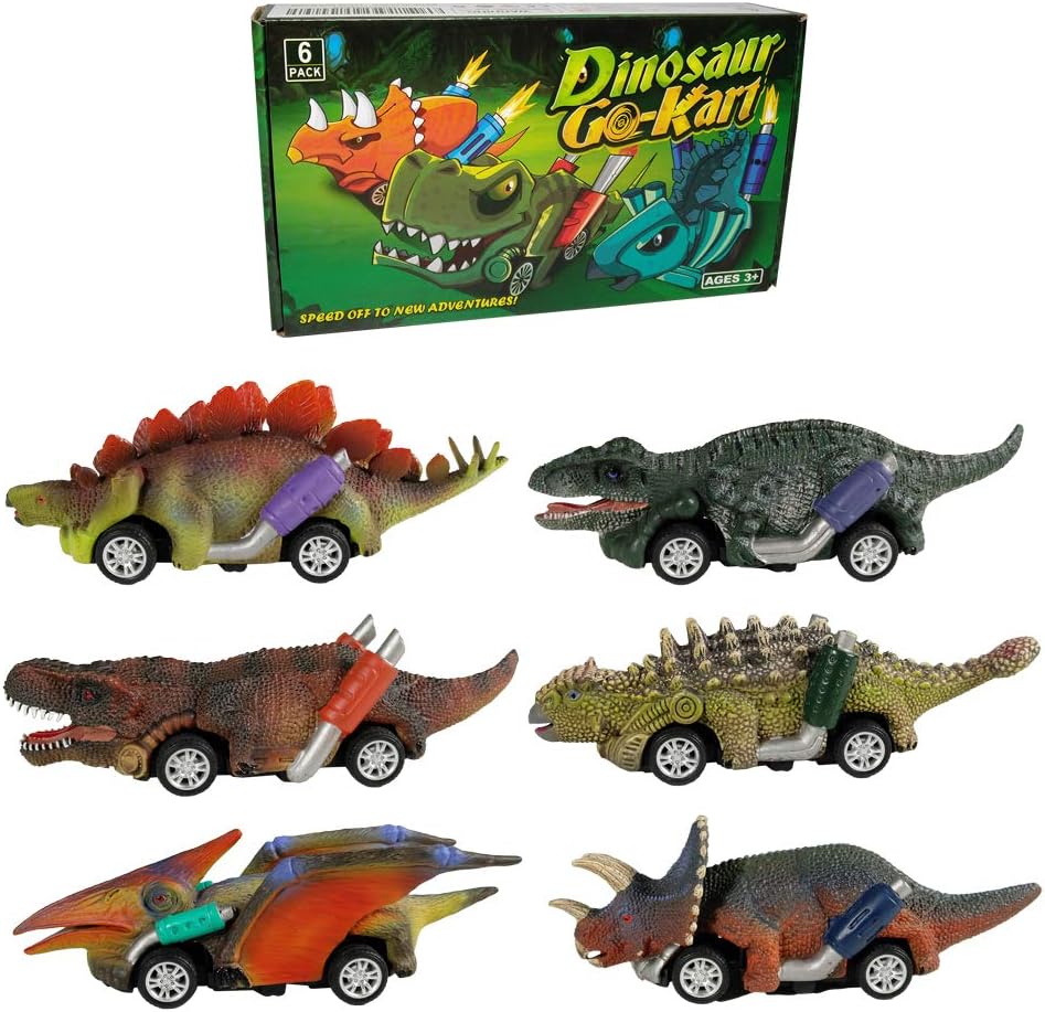 DINOBROS Dinosaur Toy Pull Back Cars,6 Pack Dino Toys for 3 Year Old Boys Girls and Toddlers,Boy Toys Age 3,4,5 and Up,Pull Back Toy Cars,Dinosaur Games with T-Rex