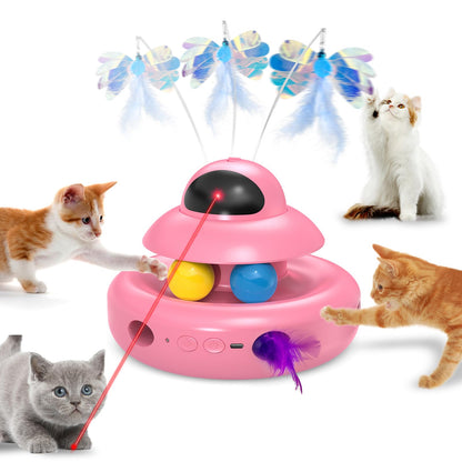 Interactive Cat Toys for Indoor Cats,4-in-1 Automatic Kitten Toy,Motion Activated Electronic Fluttering Butterfly,Track Balls, Moving Feather Toys for All Breeds,USB Rechargeable