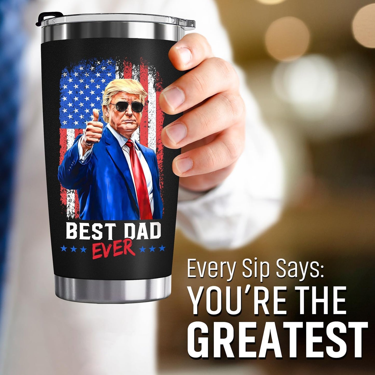 ZAGKOO Gifts for Dad from Daughter, Son, Wife on Fathers Day - Funny Best Dad Ever Gag Gifts for Men, Papa, Stepfather - Cool Birthday, Christmas Gift Ideas - 20oz Coffee Tumbler Cup