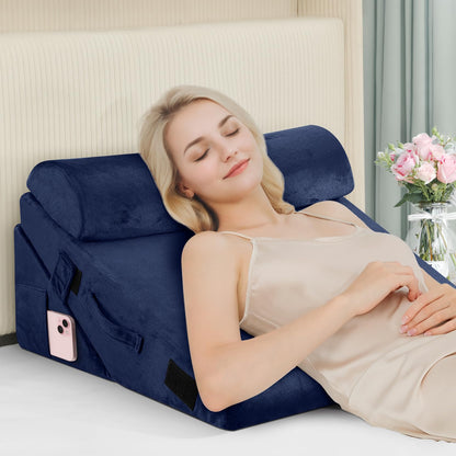 Wedge Pillow for Sleeping, 12" Bed Wedge Pillow for After Surgery, Triangle Pillow Wedge for Heartburn, Acid Reflux, GERD, Back Pain Relief, Neck Pain, Soft & Cooling Memory Foam Top