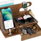 Fathers Day Dad Gifts from Daughter Son Wife, Wood Phone Docking Station with Drawer, Birthday Anniversary Men Him Husband Boyfriend Gifts from Girlfriend, Mens Nightstand Organizer Presents Ideas