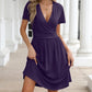 NILOUFO Women's Summer Casual Dress Short Sleeve Wrap V Neck Midi Dresses with Pockets