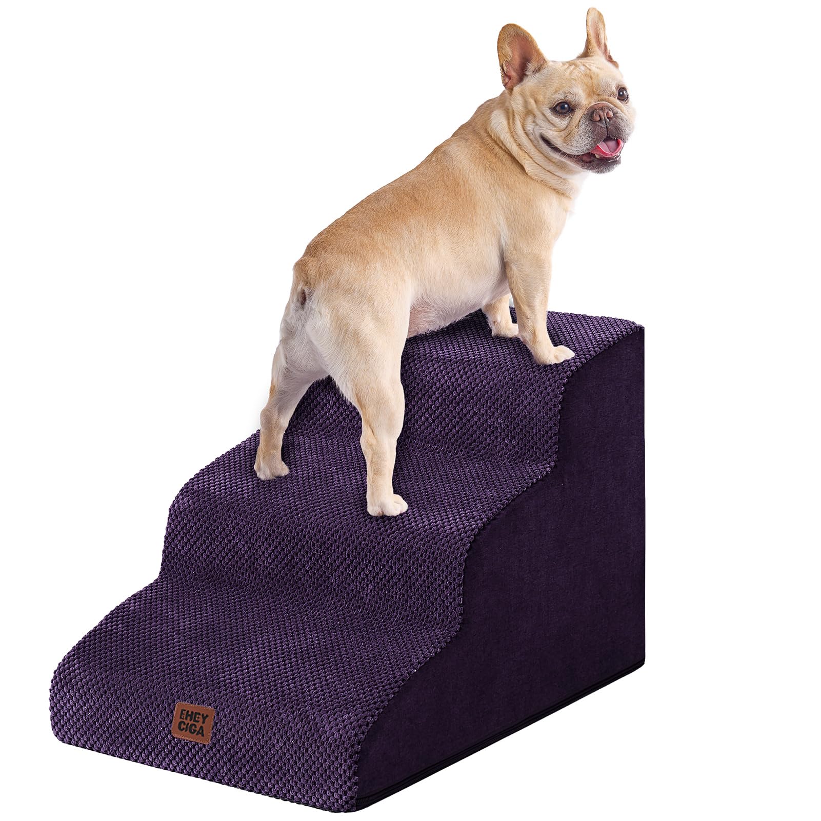 EHEYCIGA Curved Dog Stairs Ramp for High Beds 19.7" H, 4-Step Dog Steps for Small Dogs and Cats, Pet Stairs for High Bed Climbing, Non-Slip Balanced Pet Step Indoor, Grey
