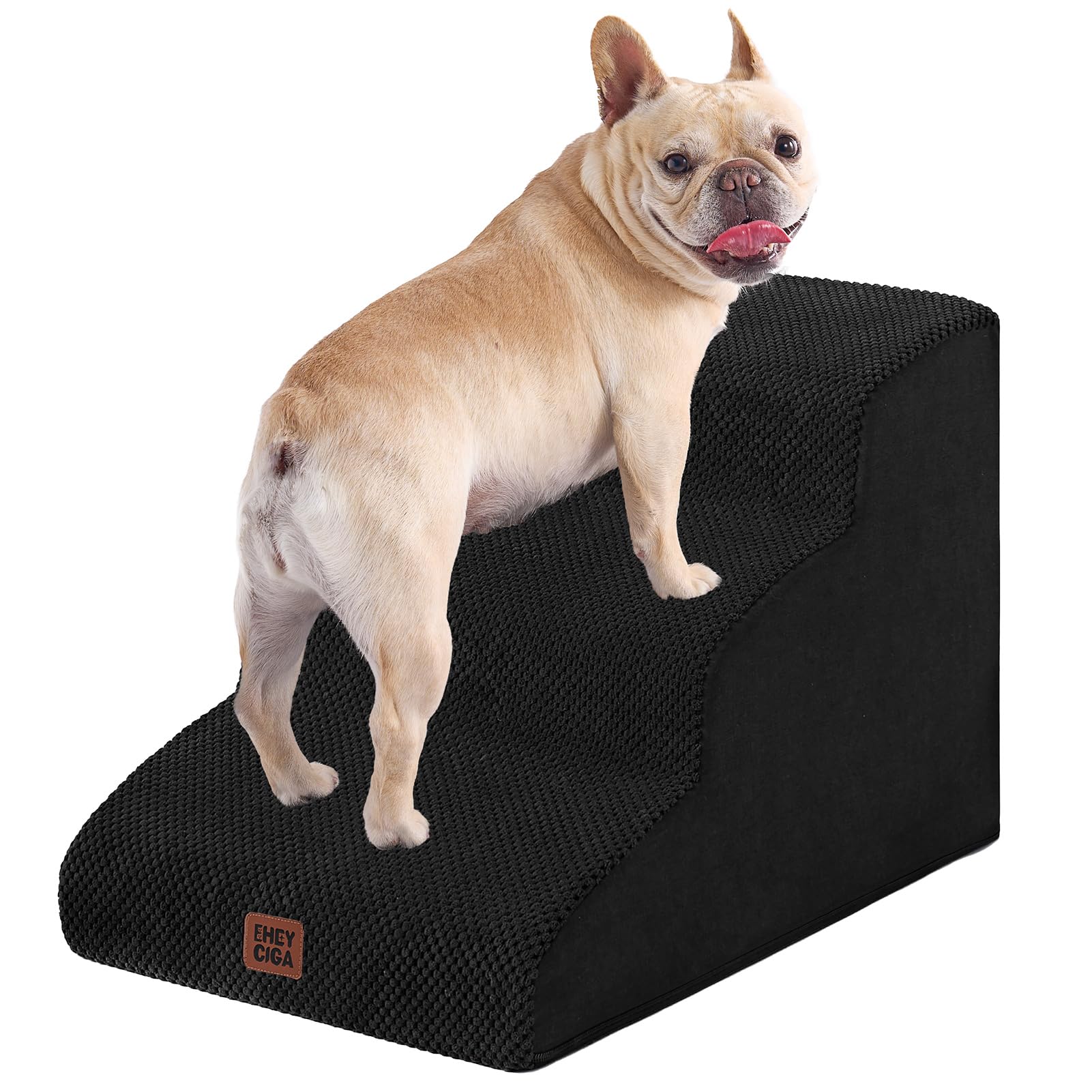 EHEYCIGA Curved Dog Stairs Ramp for High Beds 19.7" H, 4-Step Dog Steps for Small Dogs and Cats, Pet Stairs for High Bed Climbing, Non-Slip Balanced Pet Step Indoor, Grey