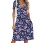 NILOUFO Women's Summer Casual Dress Short Sleeve Wrap V Neck Midi Dresses with Pockets