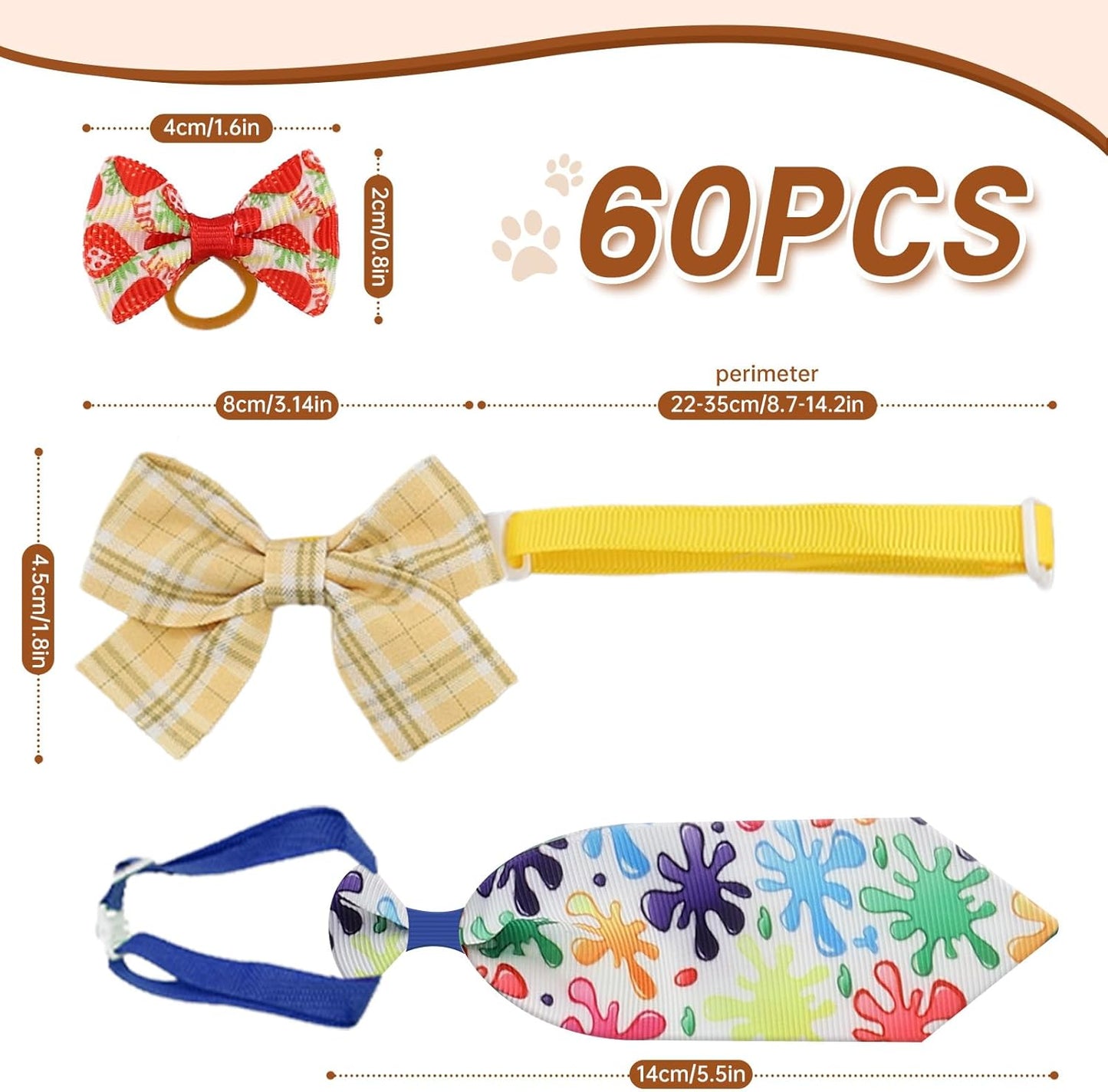 60 Pieces Dog Bow Tie Collars Dog Hair Bows Set Include 40 Small Dogs Hair Bows 10 Puppy Bowties 10 Collars Bow Adjustable Pet Ties Neck Grooming for Small Medium Pets Cats Accessories Supply