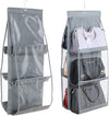 Hanging Purse Handbag Organizer, Clear Dust Cover Space Saver Storage Holder Bag, 6 Pockets Wardrobe Closet Handbags Storage(Gray)