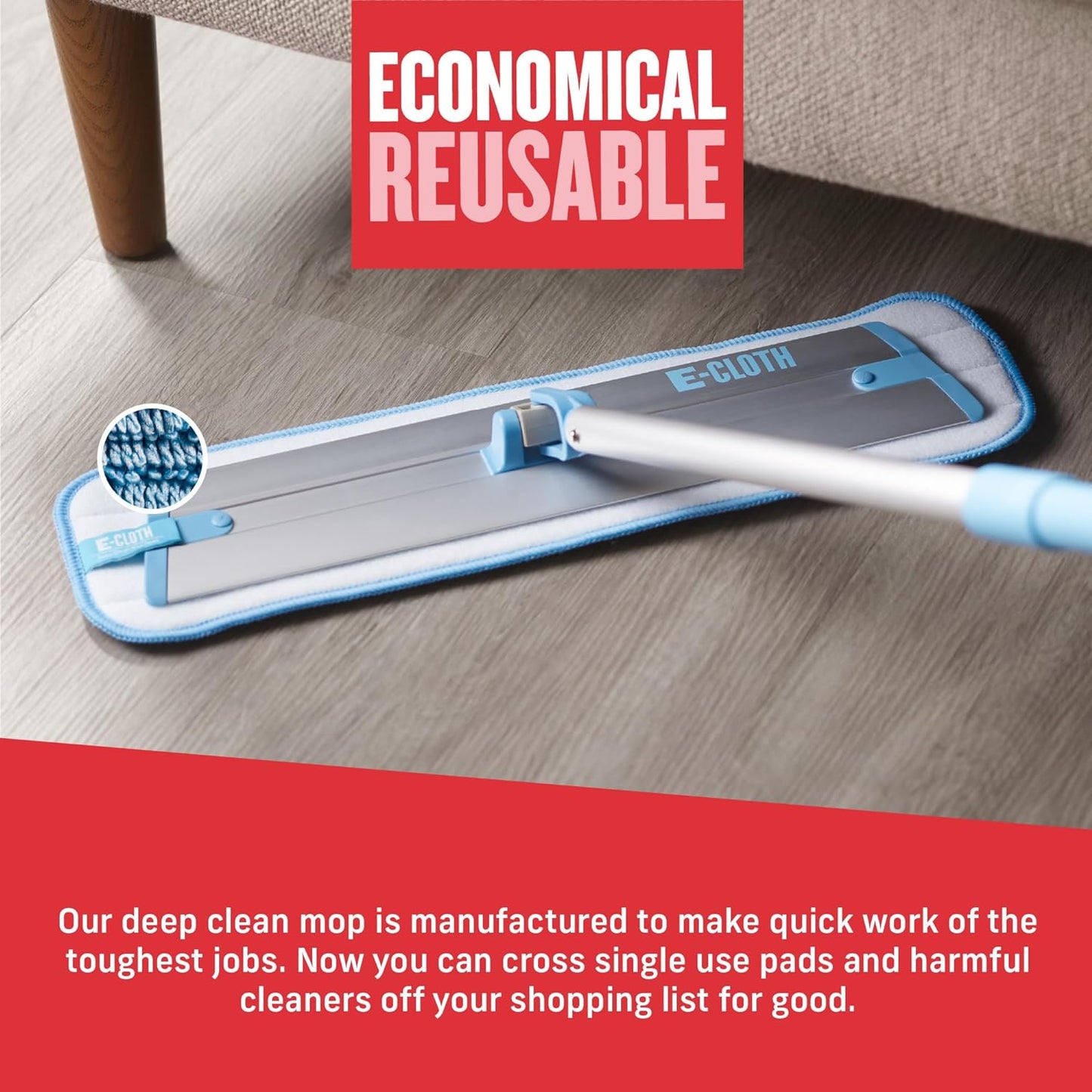 Deep Clean Mop, Microfiber Mop, Perfect Floor Cleaner for Hardwood, Laminate, Tile and Stone Flooring, Washable and Reusable, 100 Wash Promise,Blue / Silver