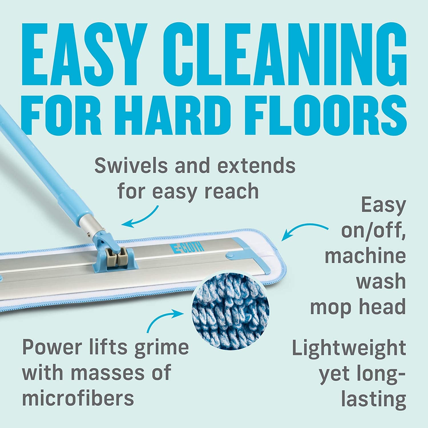 Deep Clean Mop, Microfiber Mop, Perfect Floor Cleaner for Hardwood, Laminate, Tile and Stone Flooring, Washable and Reusable, 100 Wash Promise,Blue / Silver